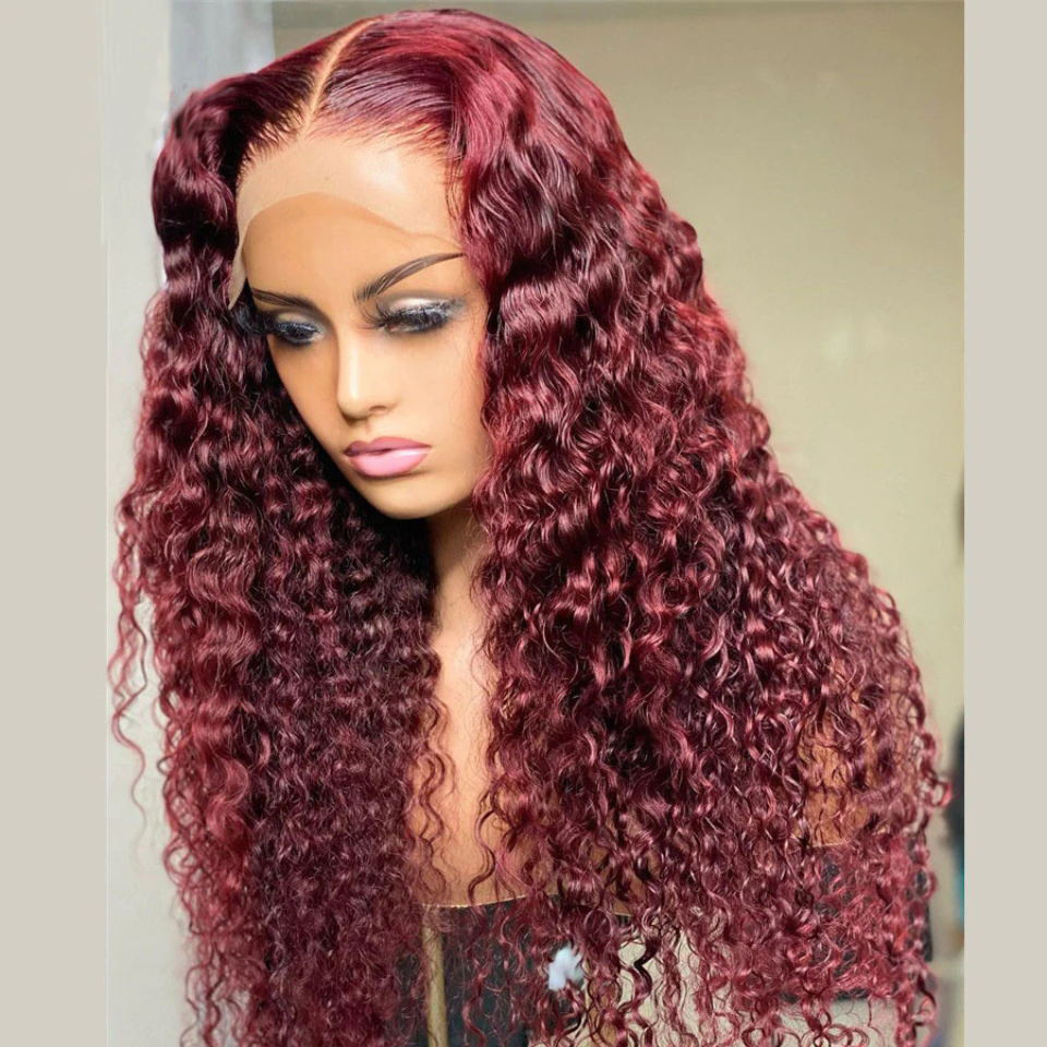 99j Burgundy Lace 40 Inch Deep Wave Frontal Wigs Red Lace Front Wig Double Drawn Human Hair Wig 12a Raw Indian Hair