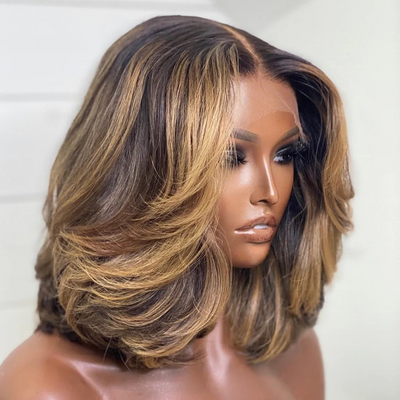 Short wigs for black women ombre blonde human hair wig highlight human hair wigs body wave glueless pre pluck