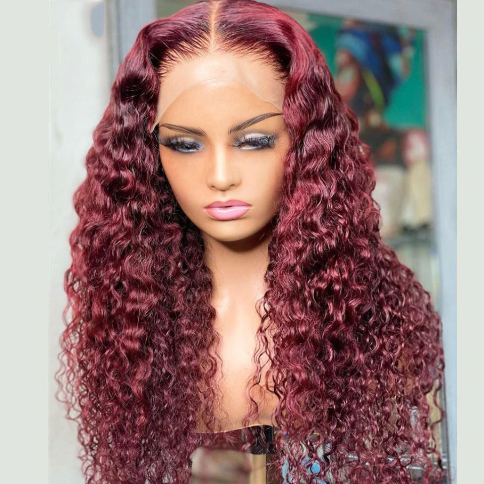 99j Burgundy Lace 40 Inch Deep Wave Frontal Wigs Red Lace Front Wig Double Drawn Human Hair Wig 12a Raw Indian Hair