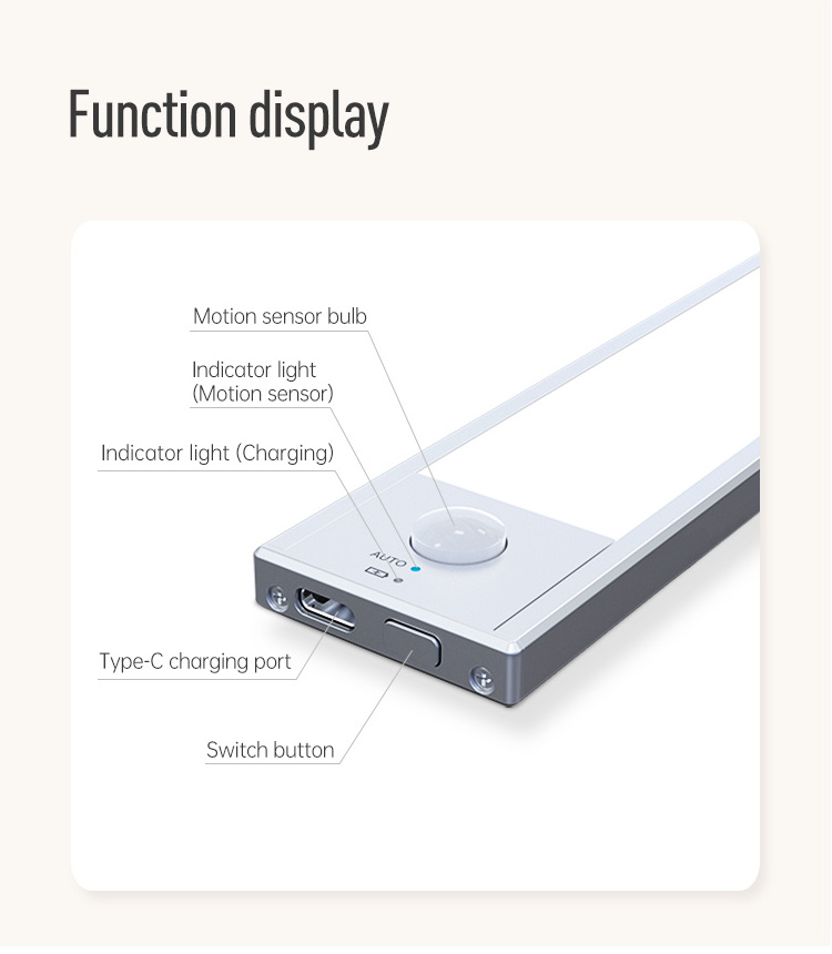 40cm 60cm Magnetic Battery Operated USB Rechargeable Led Motion Sensor Closet Cabinet Light