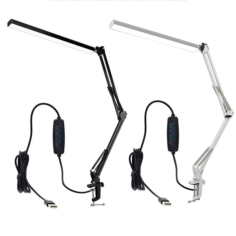 3 Color Modes 10-Level Dimmer Clamp LED Desk Lamp Swing Arm Desk lamp Adjustable Desk Light Eye-Care Table Light