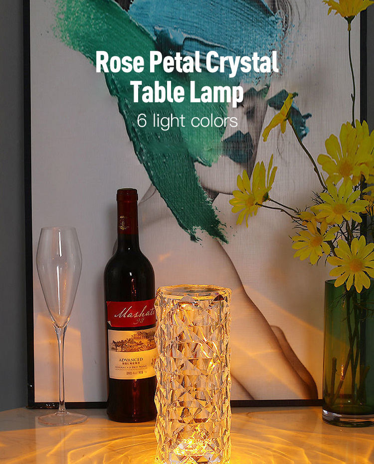 Led Rose Crystal Table Lamp 16 Colors Changing Rgb Touch Lamp Usb Romantic Led Rose Dia mond Desk Lamps For Bedroom Living