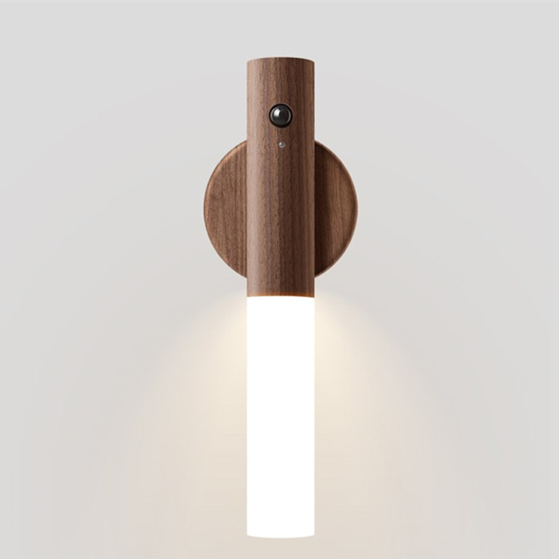 Hallway Night Light Rechargeable Portable Stairway Wall Sconce Battery Powered Cabinet Light Motion Sensor Wooden Wall Lamp