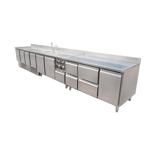 Stainless steel refrigerated bar counter restaurant Cocktail Station bar design customized