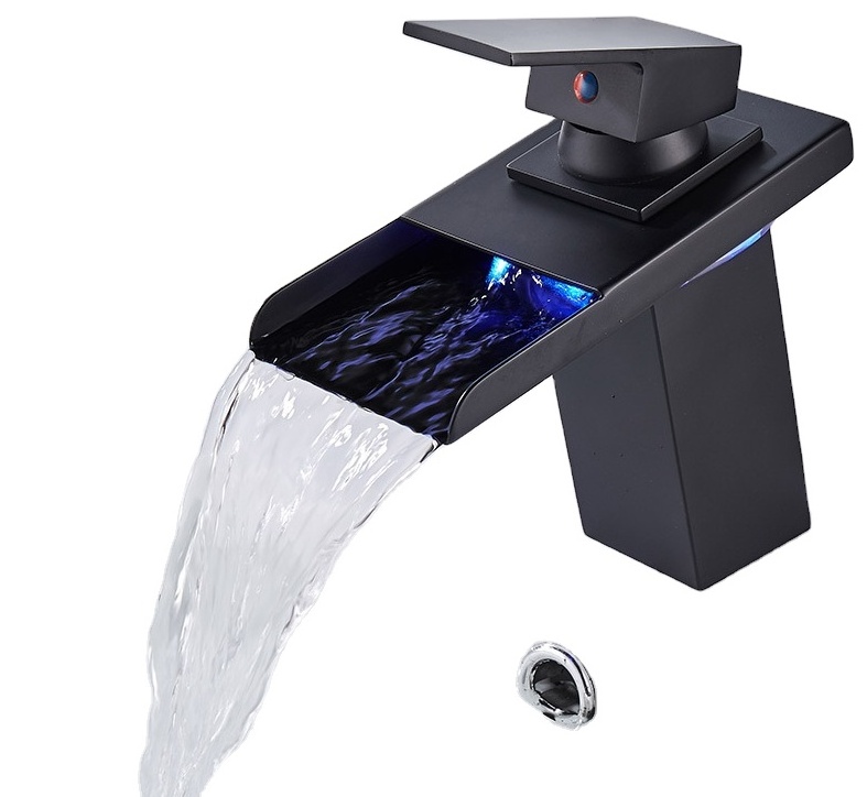 HG15 Waterfall basin luminous hot and cold water faucet bathroom wash bathroom cabinet personality faucet color changing LED lig