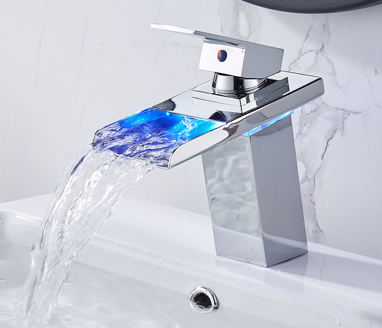 HG15 Waterfall basin luminous hot and cold water faucet bathroom wash bathroom cabinet personality faucet color changing LED lig