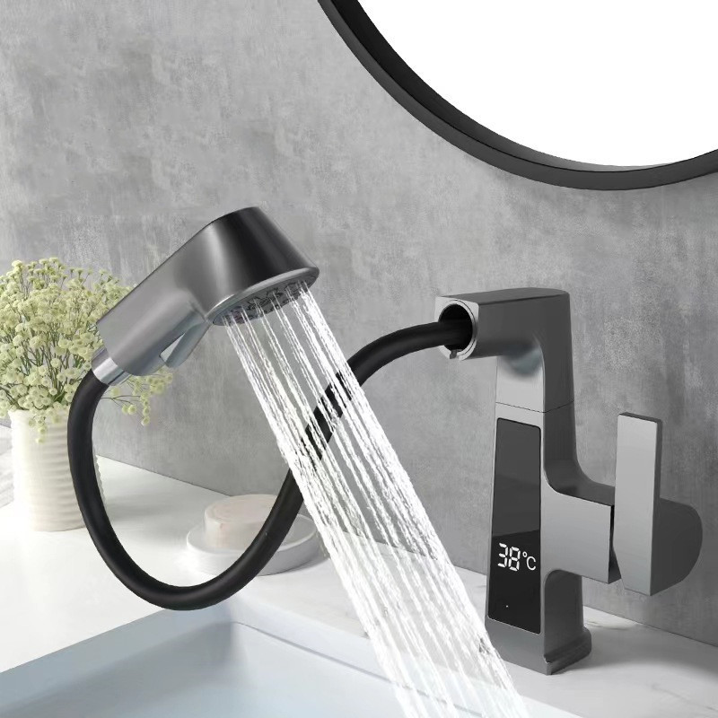 LZ-J155 Lift pull basin faucet universal rotating gun gray white gold hot and cold shower wash multifunctional