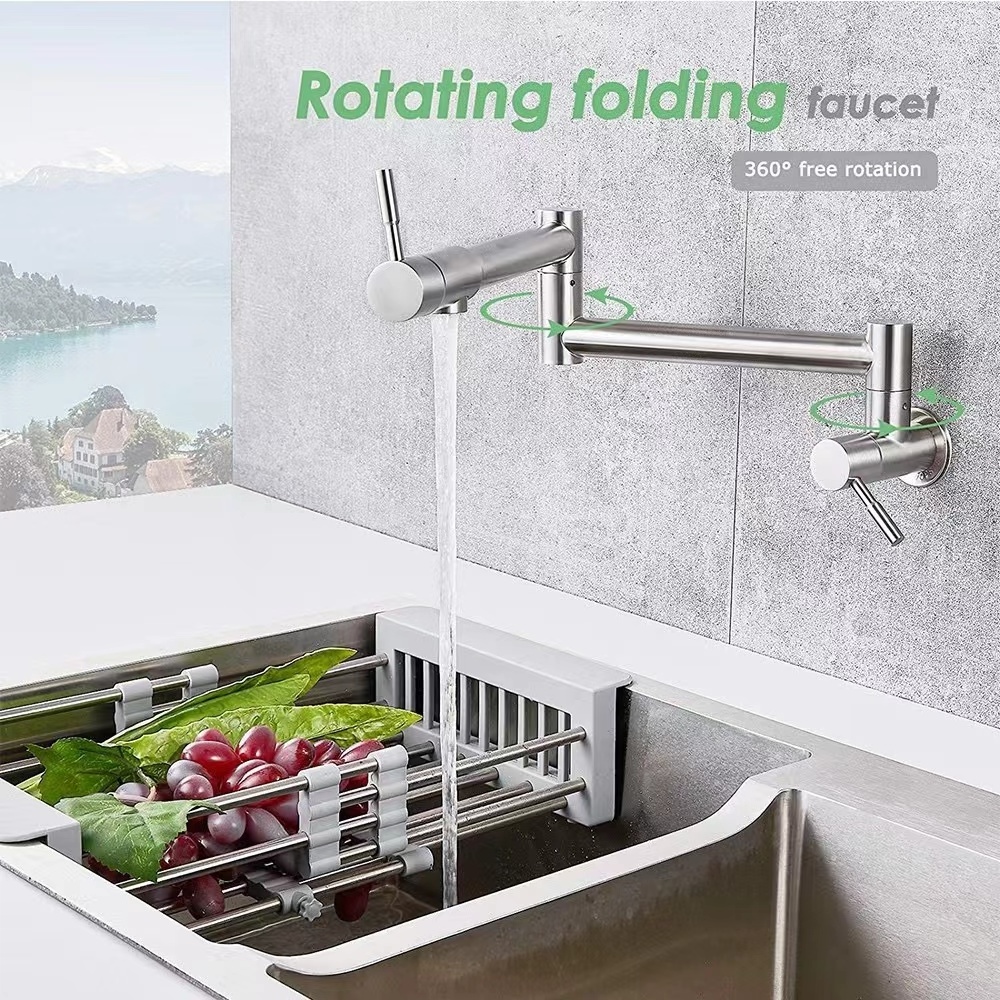 NES-YY367 Wall faucet folding kitchen faucet single cooling universal rotating stainless steel American kitchen faucet