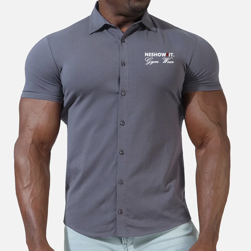 New Design Custom Summer Short Sleeve Casual Shirts Button Up Muscle Shirts Button Down Athletic Fit Cotton Men Shirt