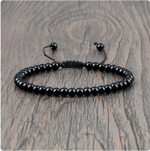 Beaded Bracelet Handmade 4 6 8mm Natural Stone Shiny Black Onyx Beads Bracelets & Bangles Adjustable Size Obsidian Wrist Jewelry