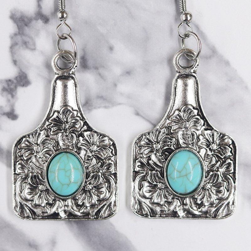 Fashion Western vintage style turquoise sunflower cactus earrings For Women wholesale N94198