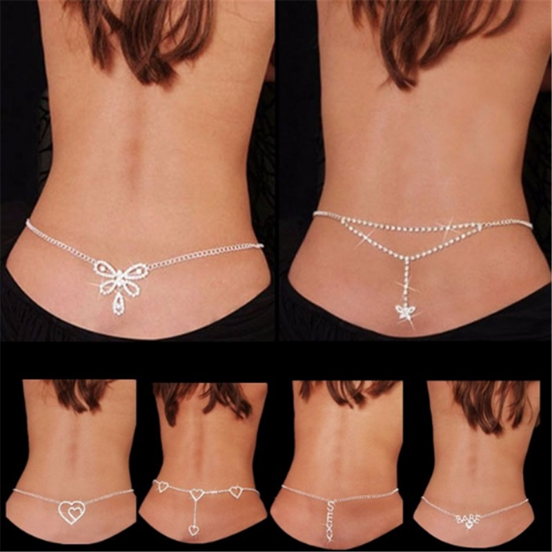 Sexy Waist Body Chain Glittery Rhinestone Crystal Belly Chain Lower Back Chain For Bikini Dance Summer N206045