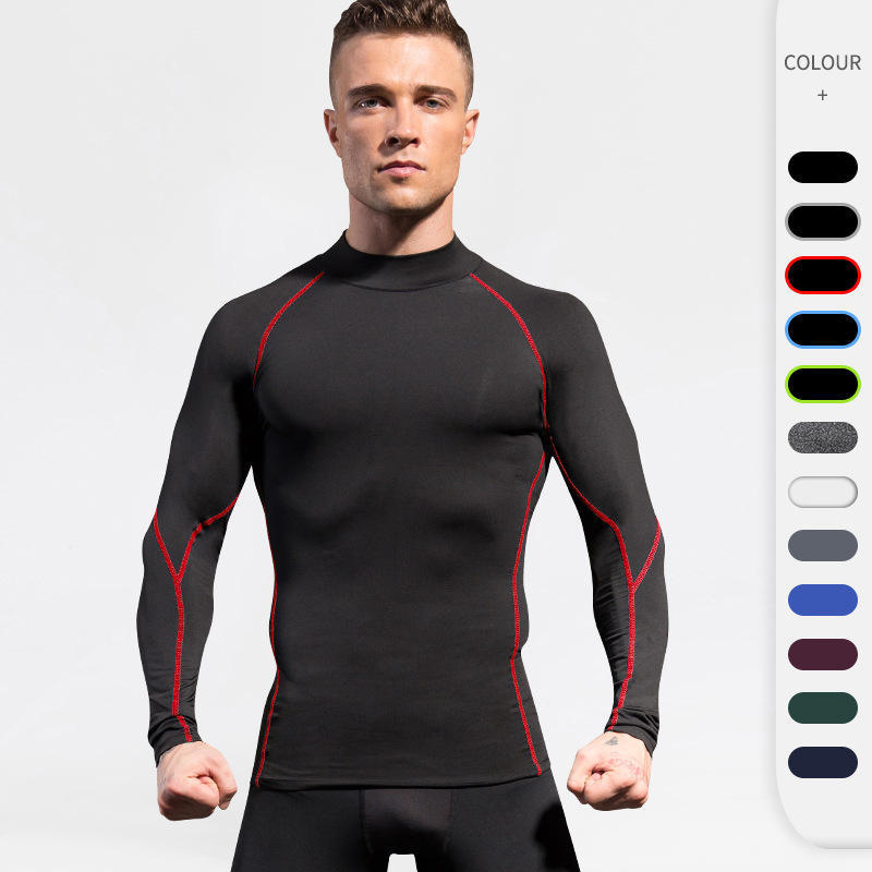 Custom Logo Work Out T-shirt 90 Polyester 10 Spandex Compression Gym TShirt Long Sleeve Quick Dry Sport T Shirt For Men