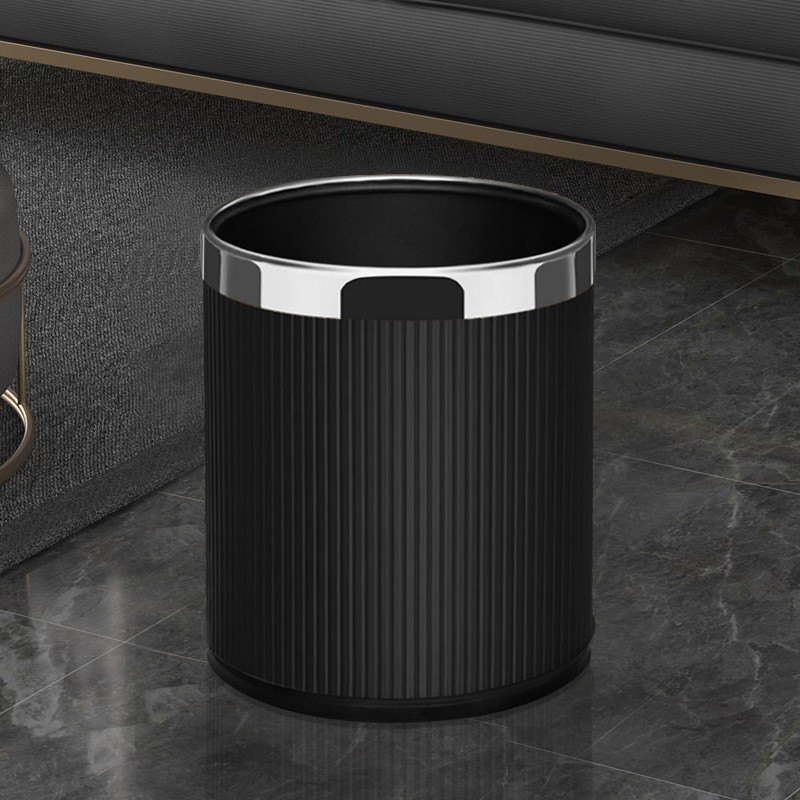 Luxury Style Commercial Office Home use 10L Waste Bin Leather Surface with Metal edge Double Layer Garbage Bin Trash Can