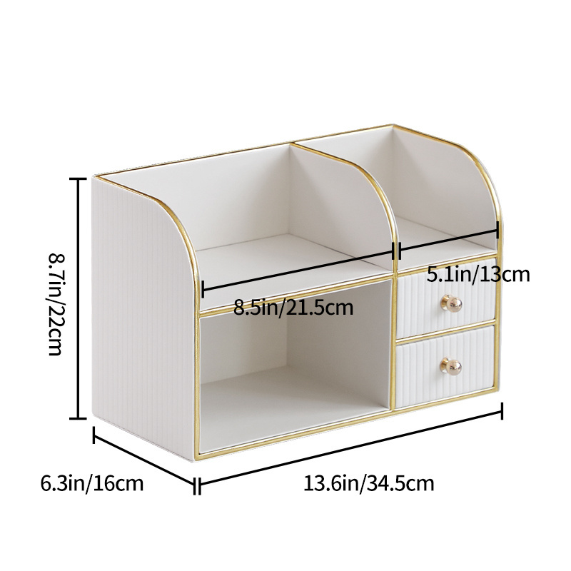 Small Bathroom Organizer Countertop for Skincare Vanity Holder for Lipstick leather Cosmetic Makeup Organize Case with Drawers