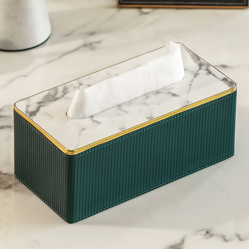 MAVOBO Light Luxury Household Living Room Leather Tissue Paper Box Roman Column Stripe Tissue Storage Leather Tissue Box Cover