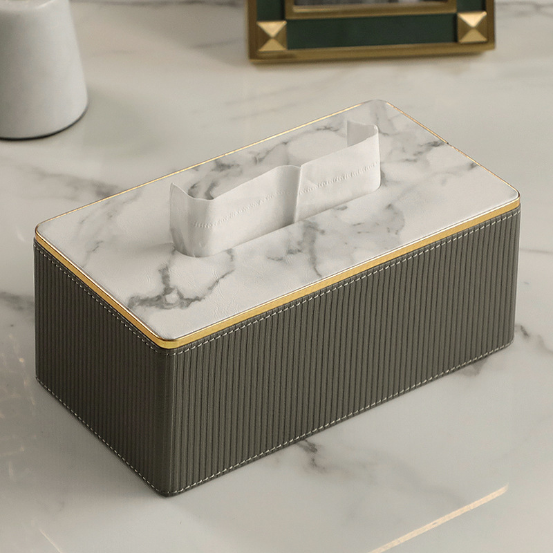 MAVOBO Light Luxury Household Living Room Leather Tissue Paper Box Roman Column Stripe Tissue Storage Leather Tissue Box Cover