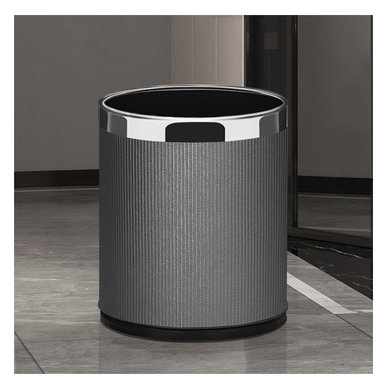 MAVOBO 10L Stainless Steel Trash Can Leather Dustbin Double Layer Waste Garbage Bin