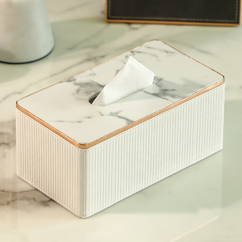 MAVOBO Light Luxury Household Living Room Leather Tissue Paper Box Roman Column Stripe Tissue Storage Leather Tissue Box Cover