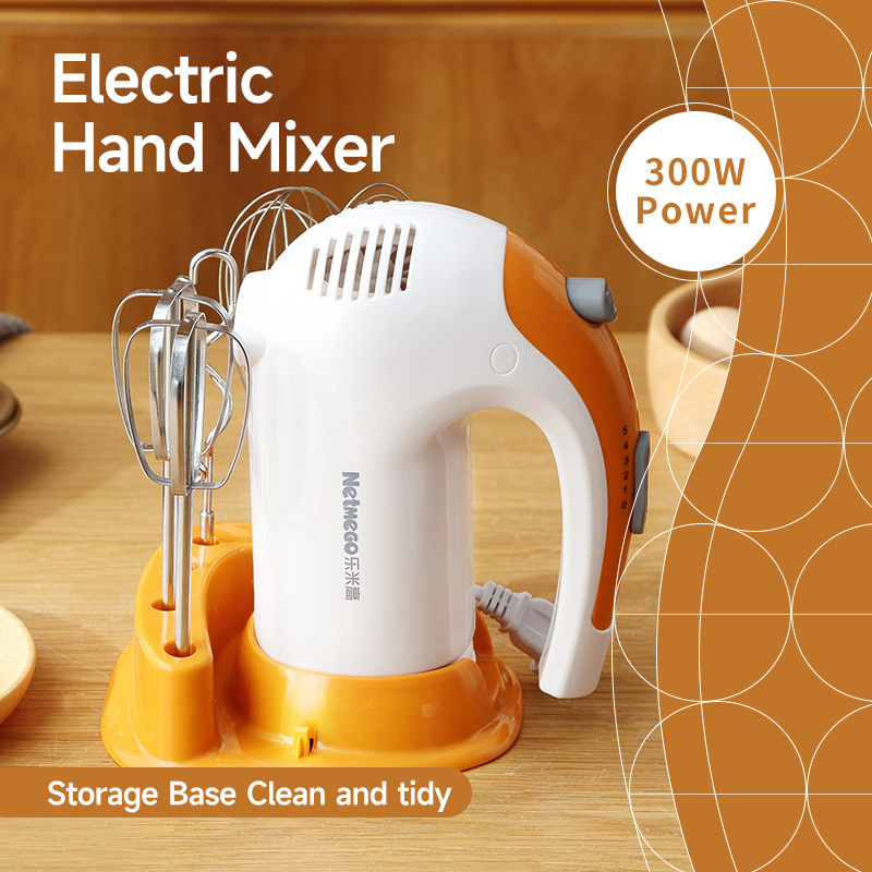 5-Speed Manual Hand Mixer 300 Watt Electric Cake Mixer Dough Hooks Wire Whips Egg Beater Portable Mixer Storage Base ABS Plastic