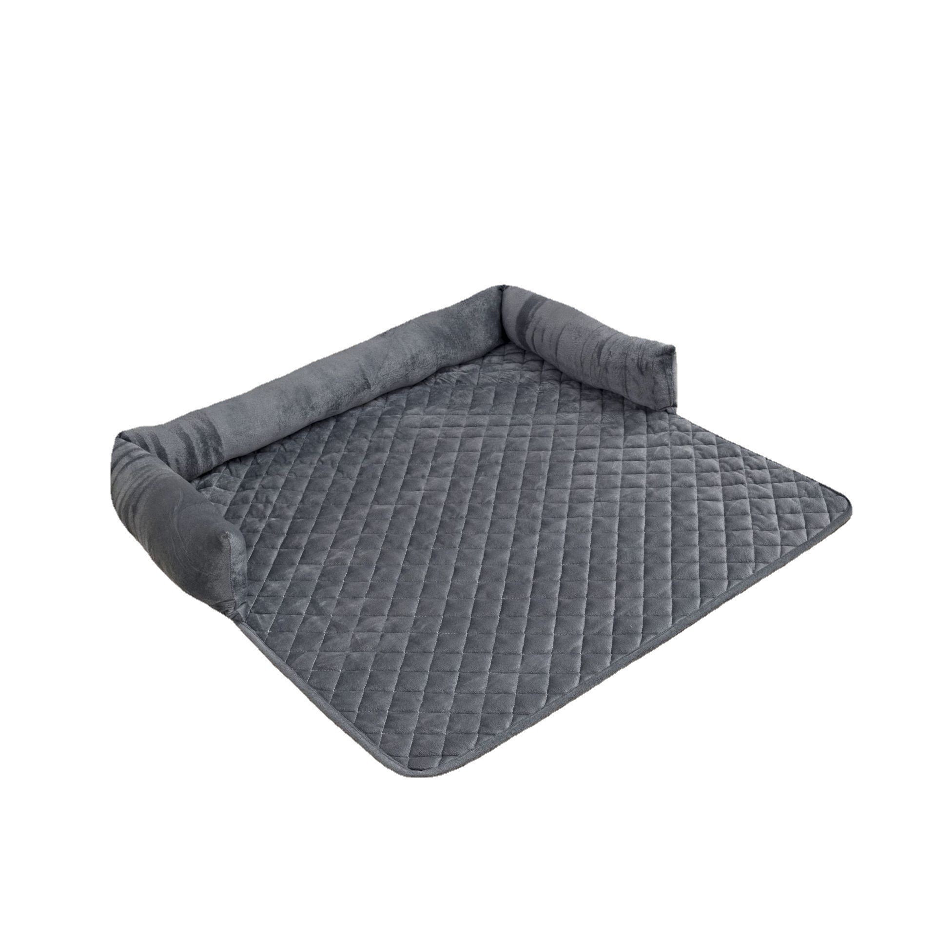 2023 Pet Products Dog Calming Bed With Neck Bolster Soft Plush Pet Calming Couch Cover For Dogs