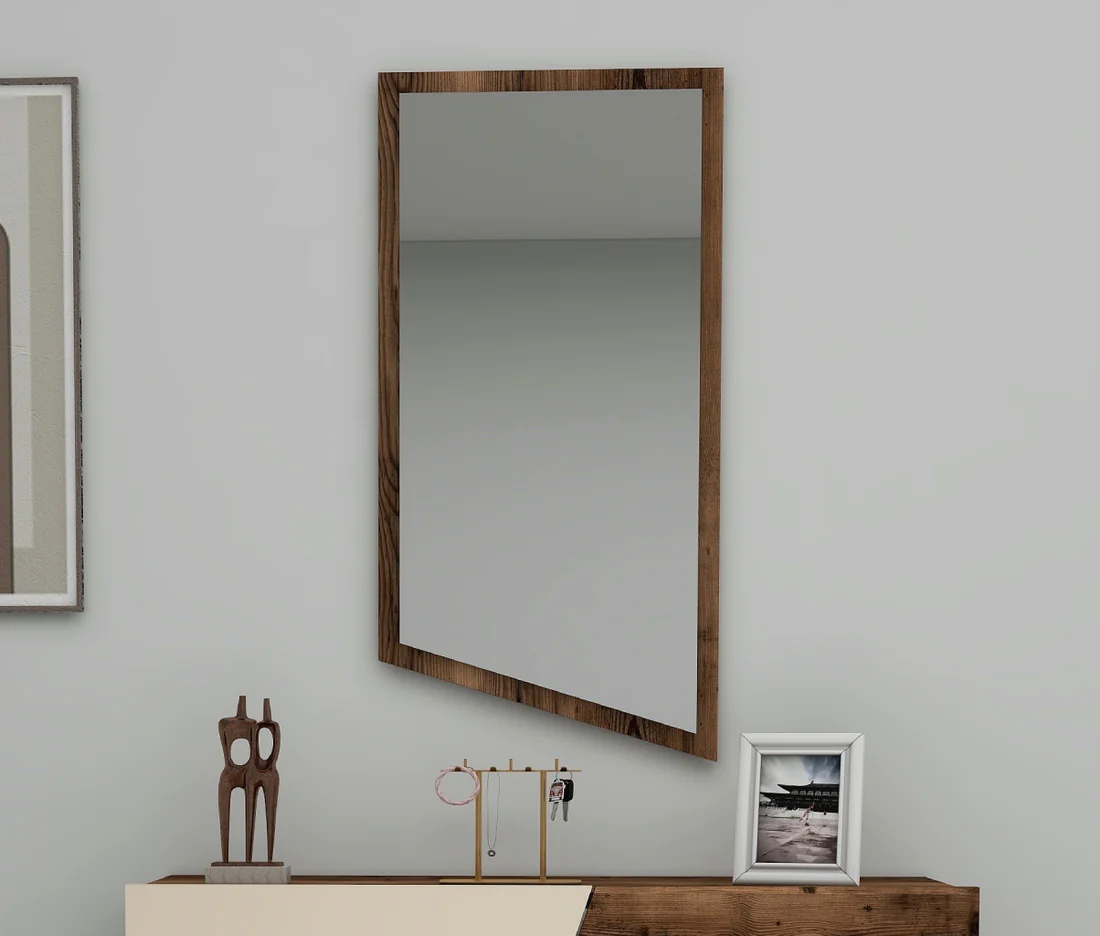 Curve Framed Mirror - Light Walnut Wooden Framed Mirror Custom Design Wooden Mirror Frame in Custom Sizes