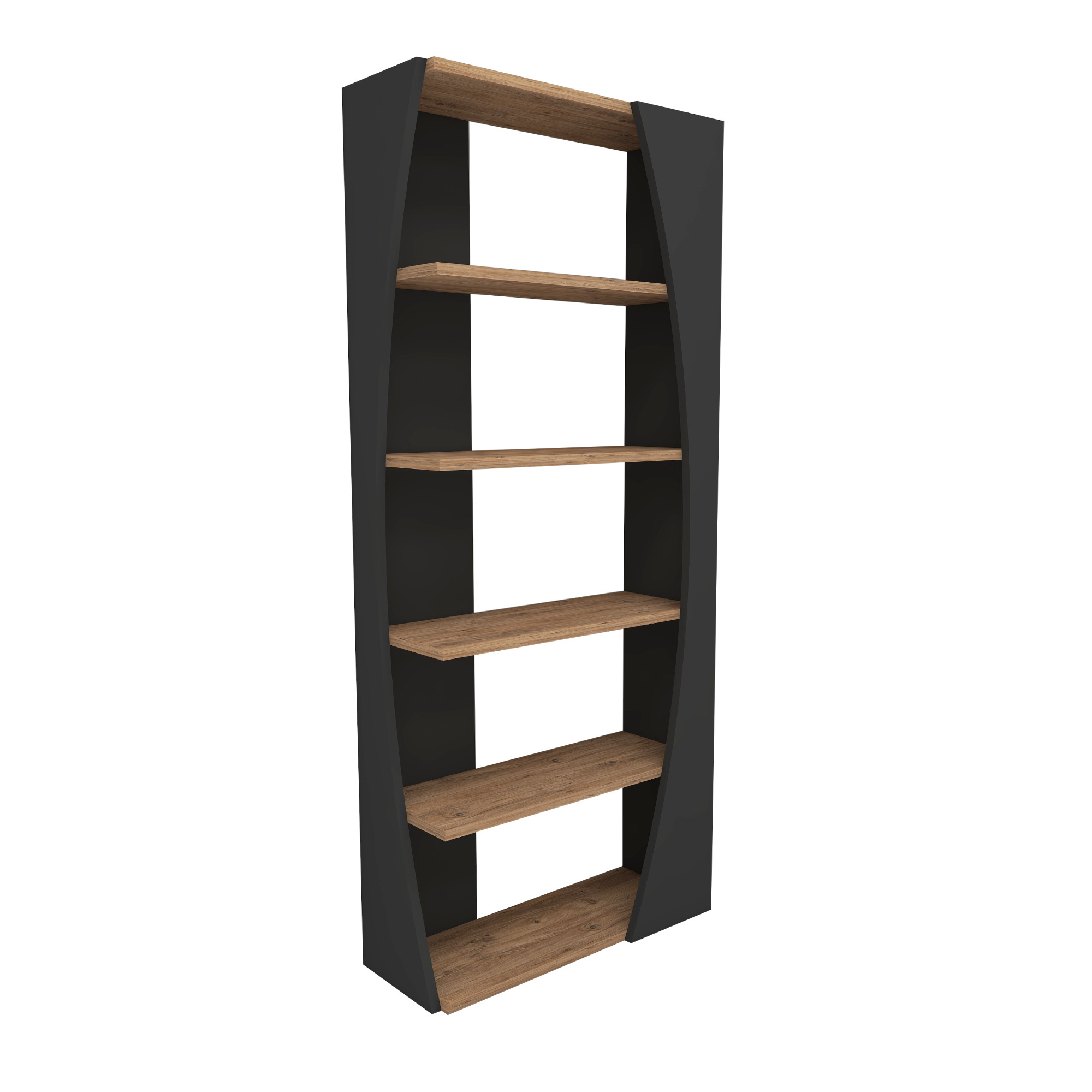 Nestor Modern Bookcase Bookshelf Shelving Unit Bookstore 5 Tier Unique Shelves for Home Office - Atlantic Pine & Anthracite