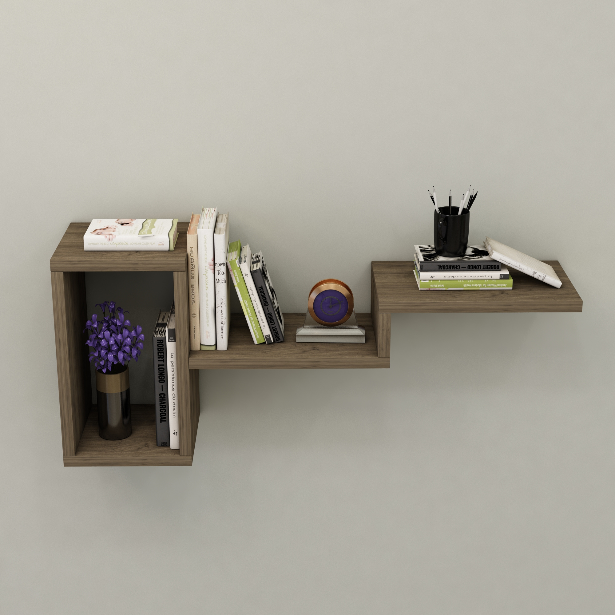 Merry Modern Wall Mounted Shelf Floating Wall Shelf Shelving Unit Multiple Open Shelves for Home Office - 5 Color variations