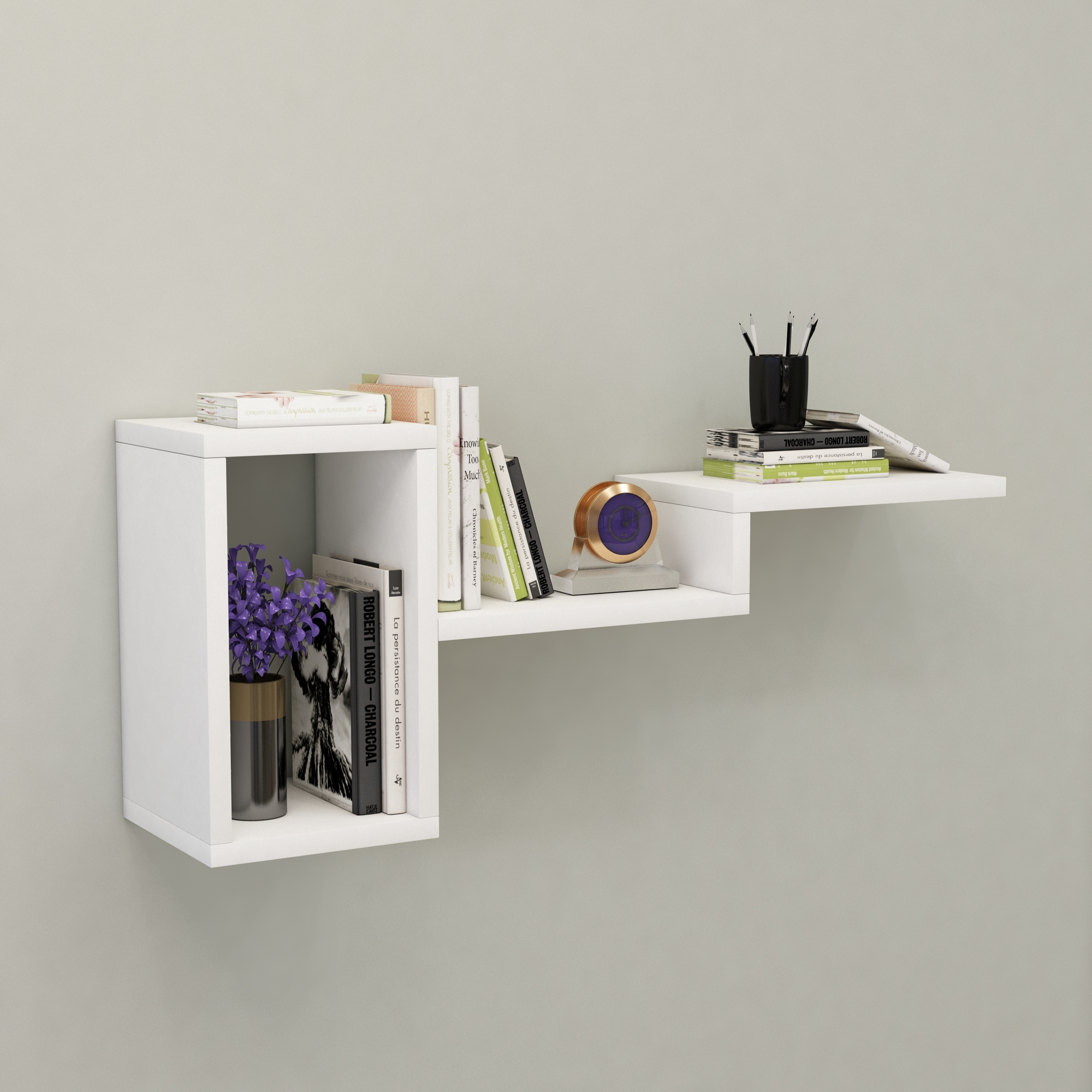 Merry Modern Wall Mounted Shelf Floating Wall Shelf Shelving Unit Multiple Open Shelves for Home Office - 5 Color variations