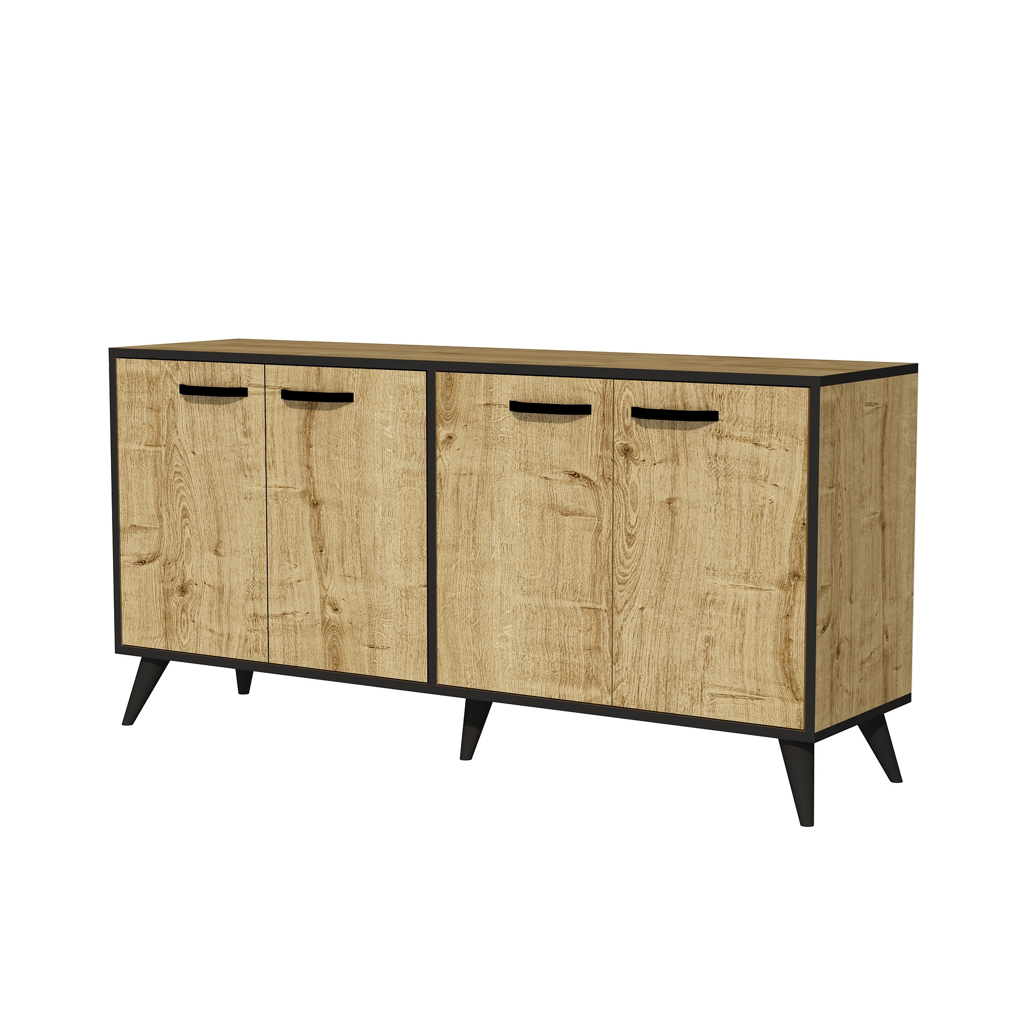 Crystal Sideboard with Cabinets - Oak & Black Band Modern sideboard buffet storage cabinet console Multi-Purpose Covered Dresser