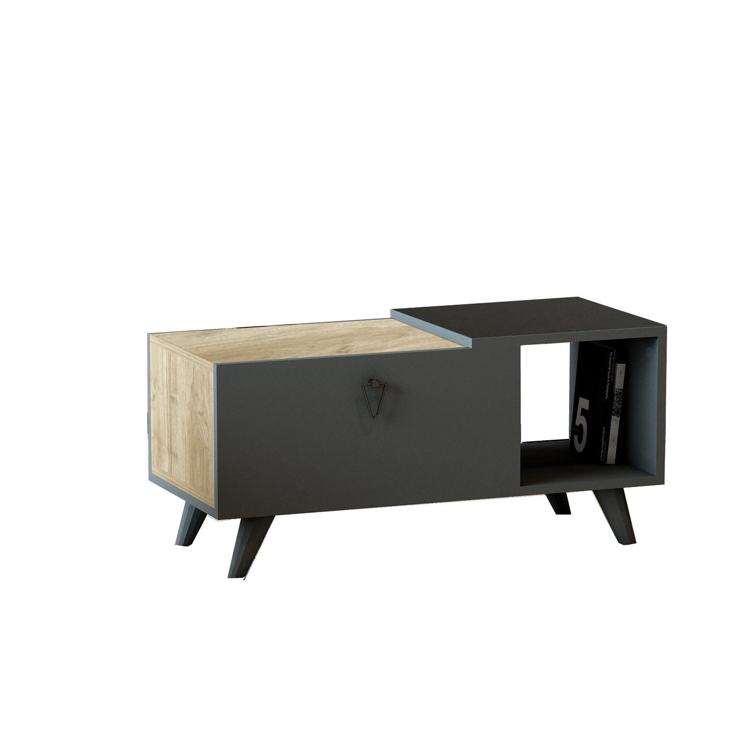 Alisya Coffee Table with Storage Unit  Living Room Home Office Wooden Cocktail Accent Table - Light Walnut & Black