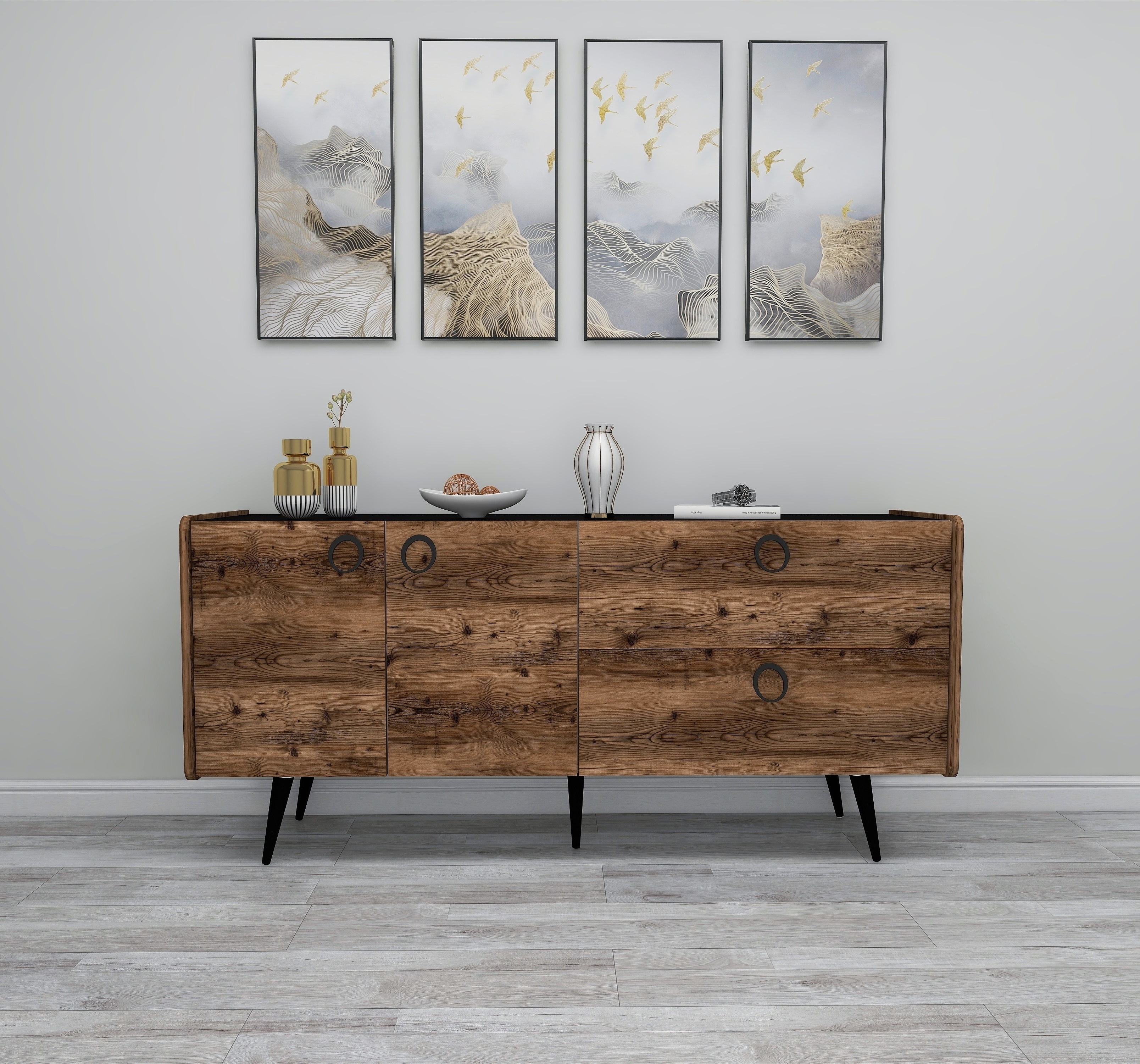 Farelle Sideboard with Cabinets -  Light Walnut & Black Sideboard buffet storage cabinet console Multi-Purpose Covered Dresser