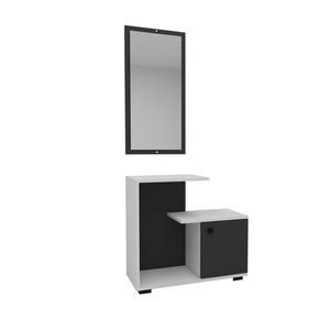 Ales Dresuar Console Table with Cabinet, Shelves and Mirror -  White & Anthracite Modern dresuar console table