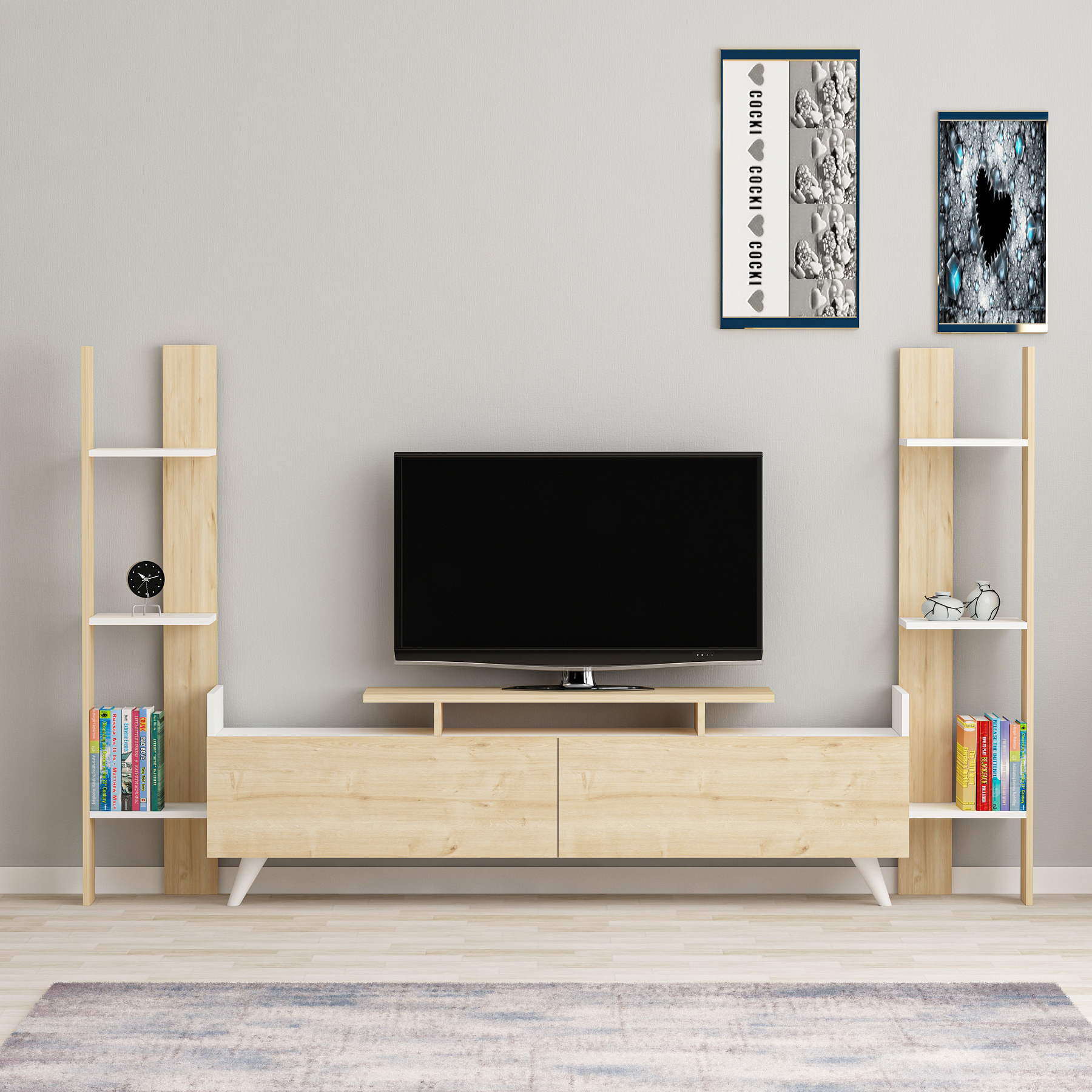 Fernel 182,6cm TV Stand TV Unit Entertainment Center Wall Cabinets Shelves for 78