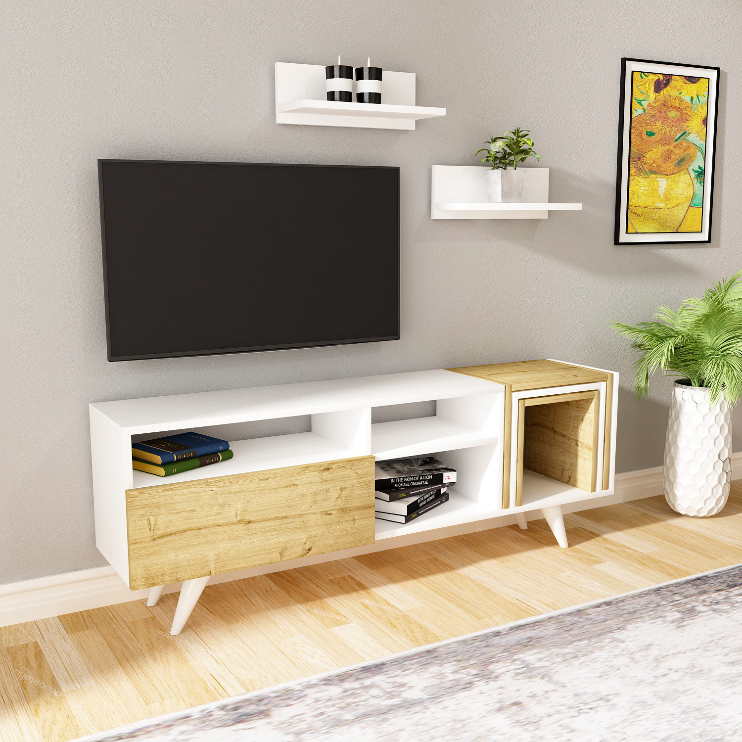 Voilets 140cm TV Stand TV Unit Entertainment Center Wall Cabinets Shelves for 42