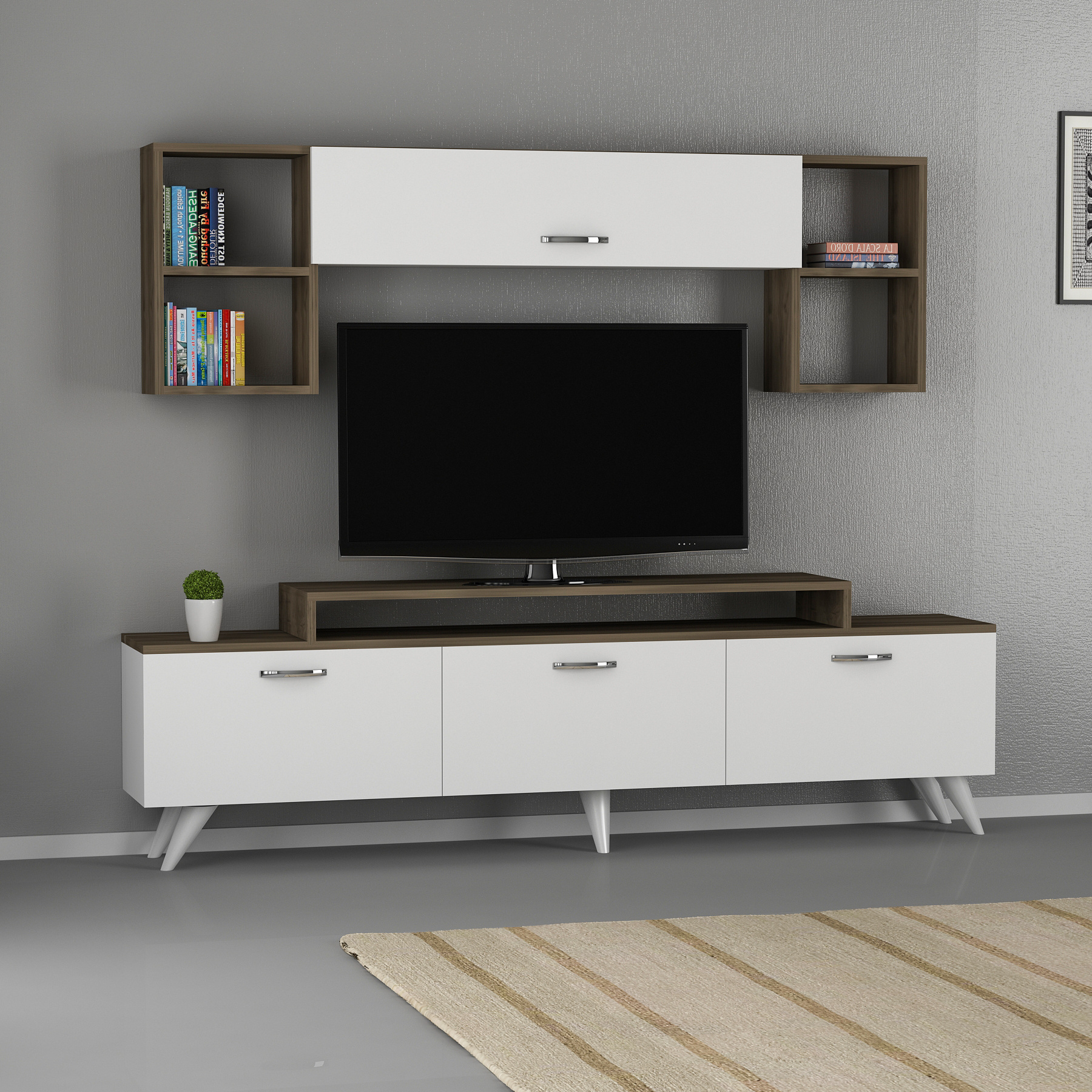 Abler 135,4 cm TV Stand TV Unit Entertainment Center Wall Cabinets Shelves for 40