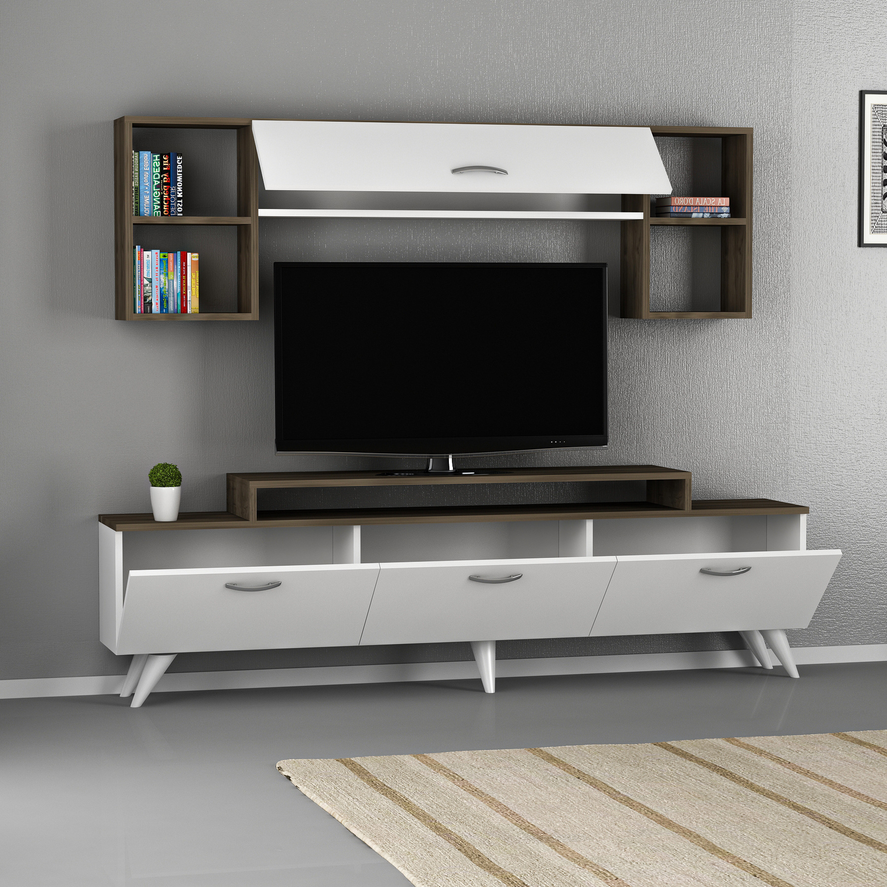 Abler 135,4 cm TV Stand TV Unit Entertainment Center Wall Cabinets Shelves for 40