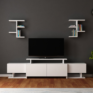 Blossom 180.4 cm TV Stand TV Unit Entertainment Center Wall Cabinets Shelves for 52" TVs  Living Room Furniture- Oak & White