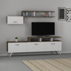 Angy TV Stand TV Unit Entertainment Center Wall Cabinets Shelves for 47" TVs , Living Room Furniture- White & Walnut