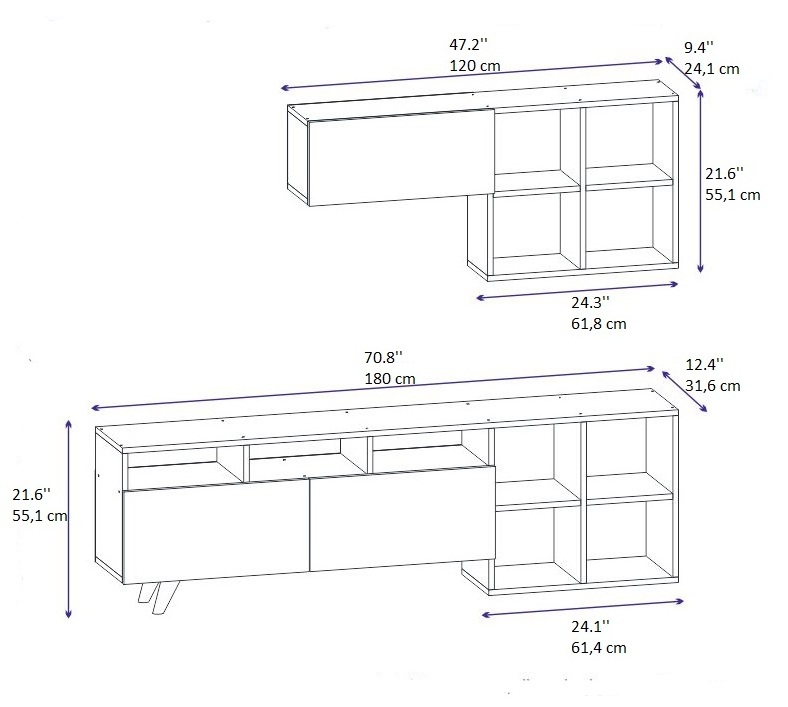 Ruta 180 cm TV Stand TV Unit Entertainment Center Wall Cabinets Shelves for 52