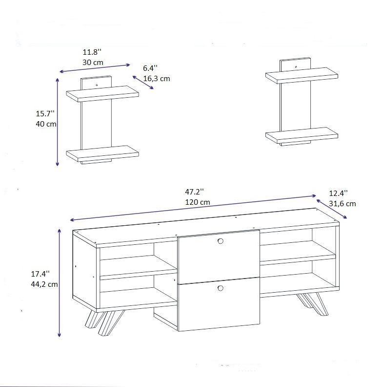 Tamarix 120 cm TV Stand TV Unit Entertainment Center Wall Cabinets Shelves for 47