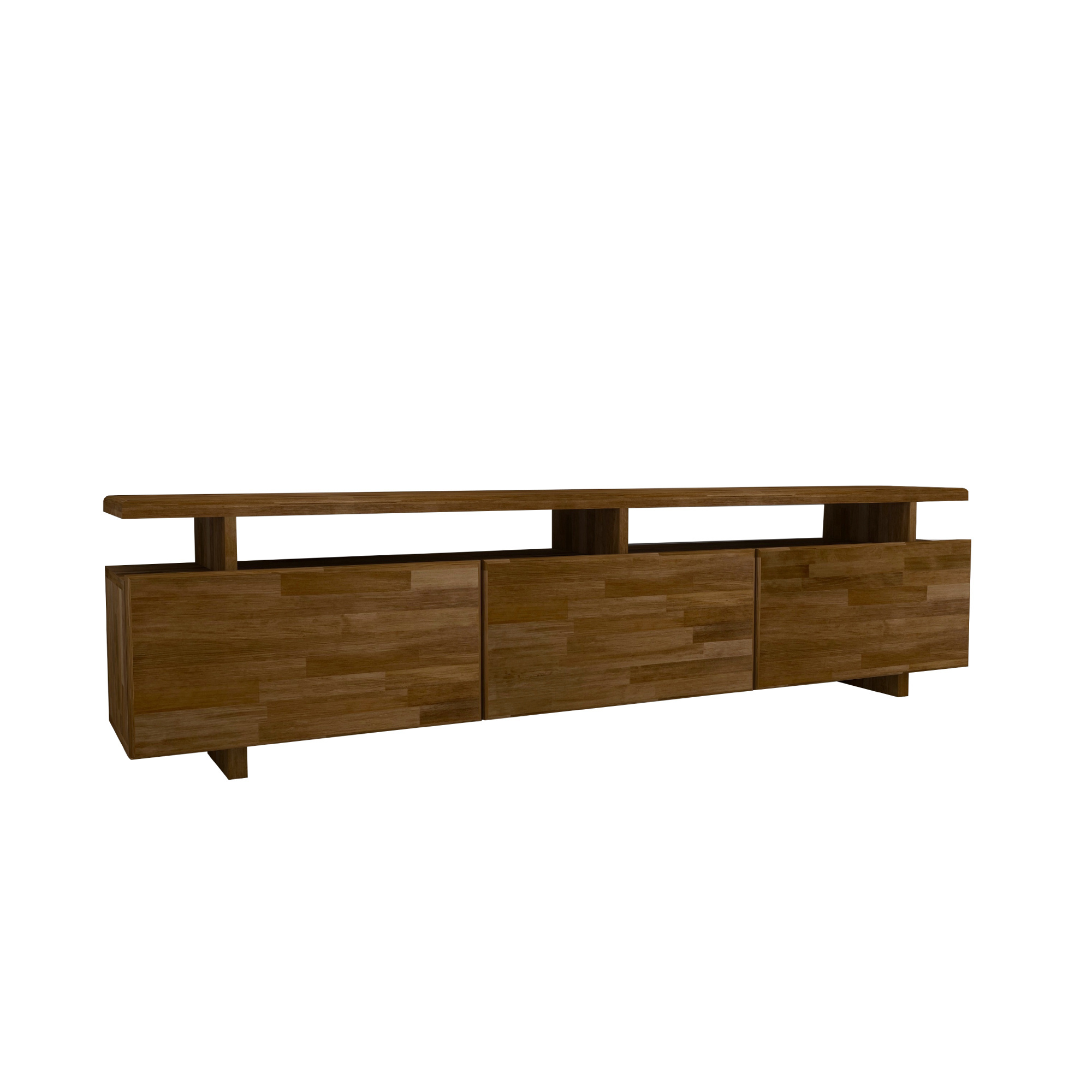 Magnus 174 cm Wide Pine Wood TV Stand Entertainment Center with Closed Cabinets and Open Shelves for Living Room - Walnut