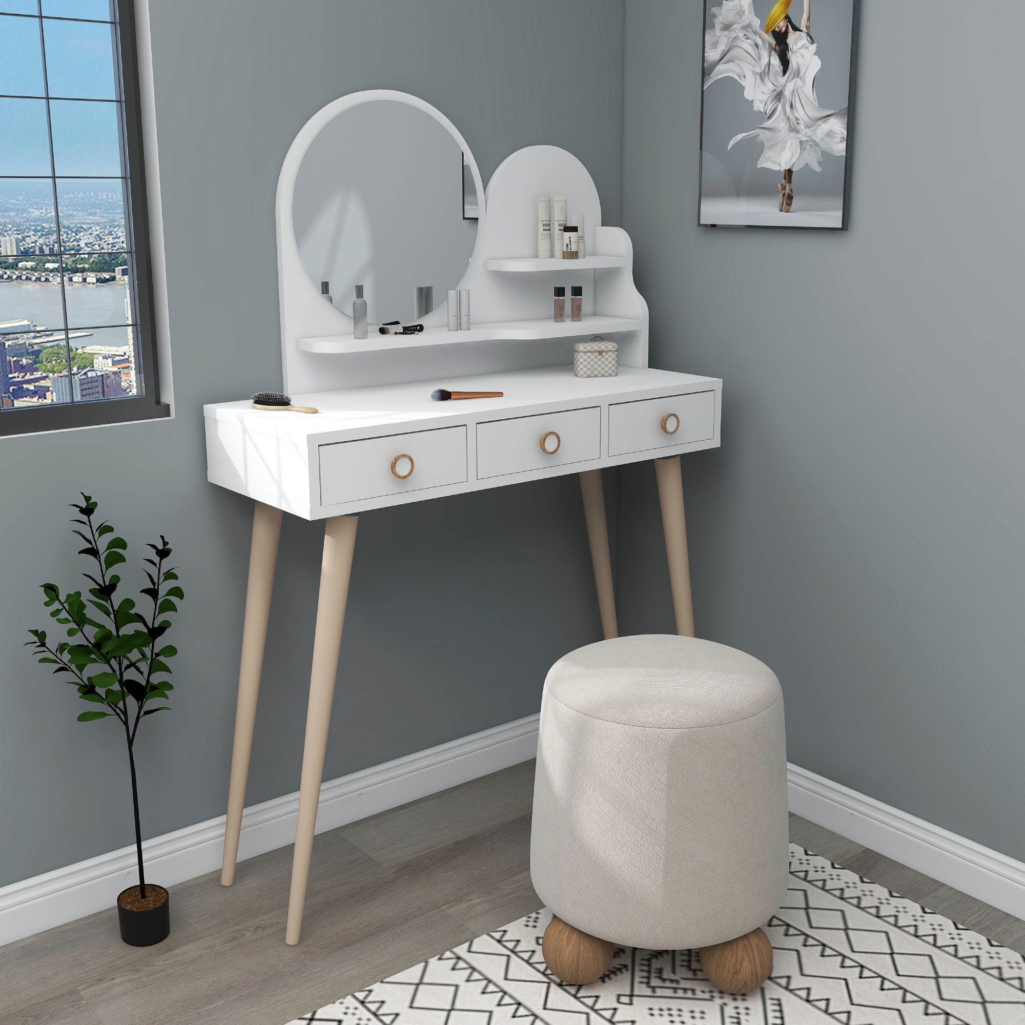 Vetone Makeup Vanity Table with Mirror - White toilet table  makeup vanity  makeup table