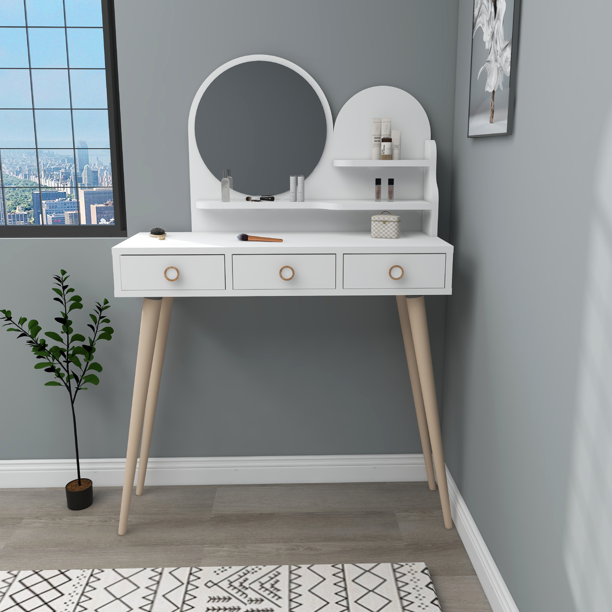 Vetone Makeup Vanity Table with Mirror - White toilet table  makeup vanity  makeup table