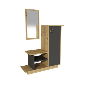 Albero Dresuar Console Table with Cabinet, Shelves and Mirror - Dark Grey & Oak  Modern dresuar console table