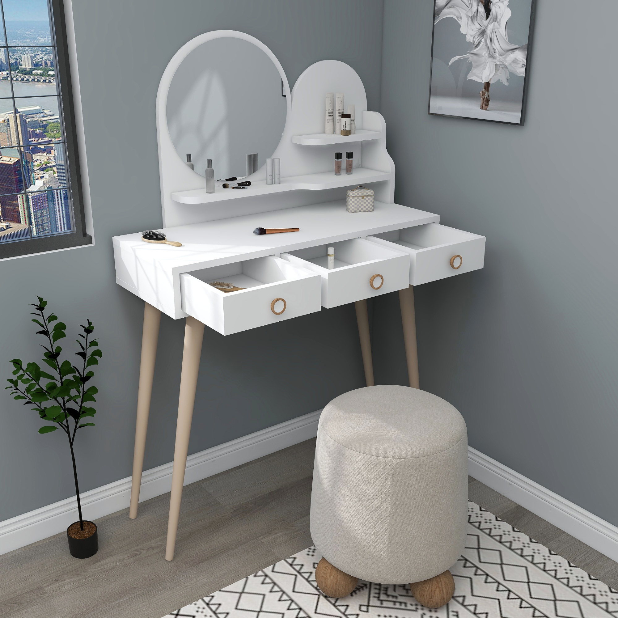 Vetone Makeup Vanity Table with Mirror - White toilet table  makeup vanity  makeup table