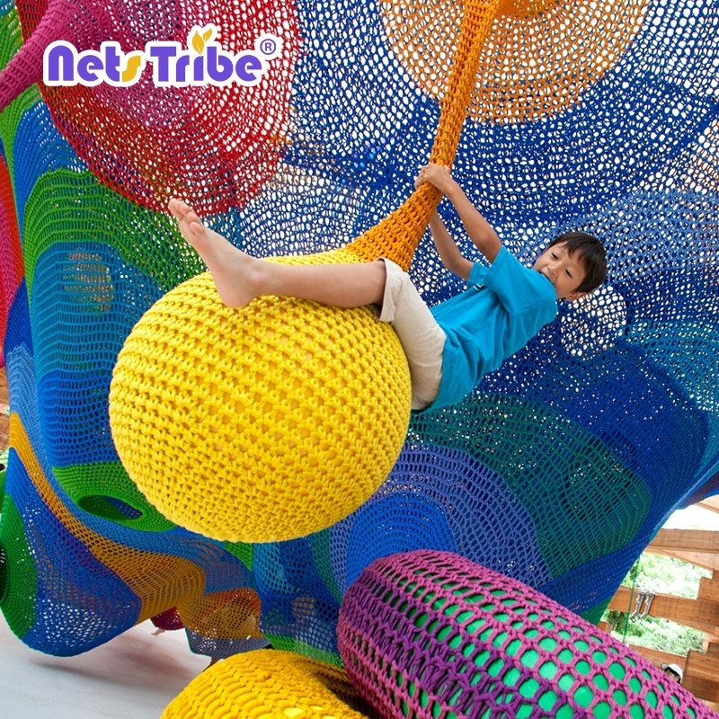 Factory funny kids playground indoor net play trampoline with kids swing ball