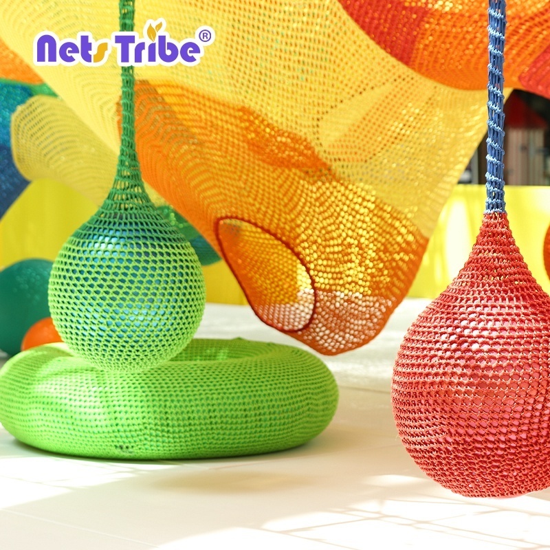 Factory funny kids playground indoor net play trampoline with kids swing ball