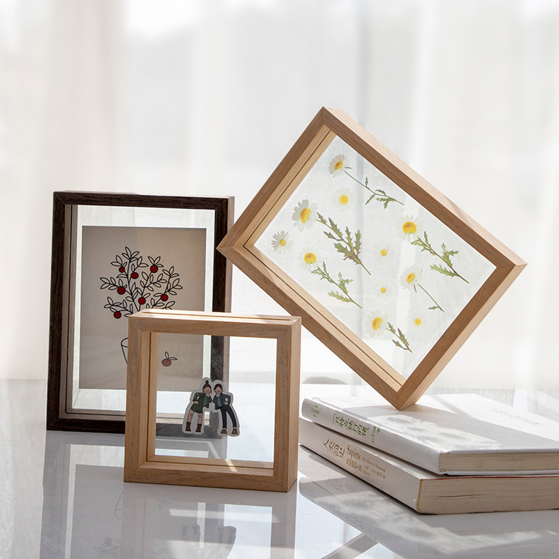 2021 photo frame wall art transparent double sided glass picture wooden frame