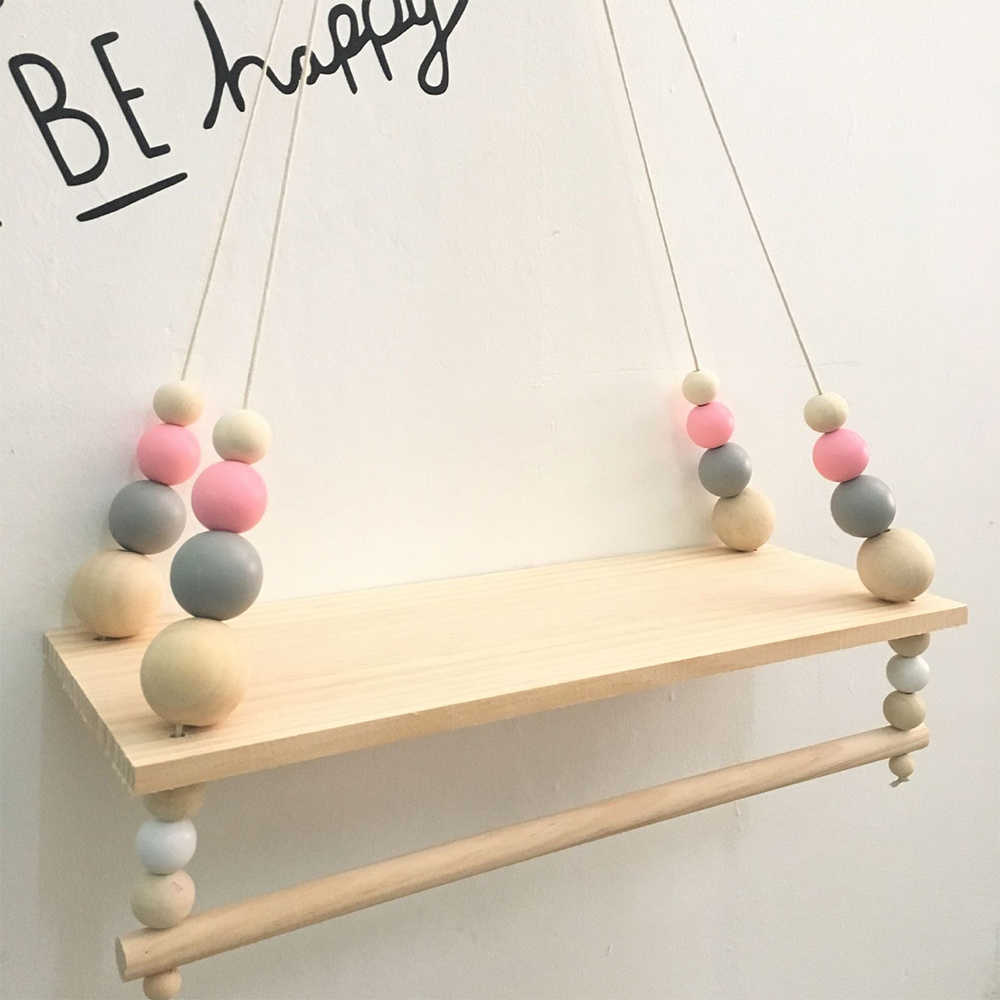 Nordic Wooden Wall Shelf With Clothes Rack Children Room Craft Storage Rack Rope Wall Hanging Kid Bedroom Living Room Decoration